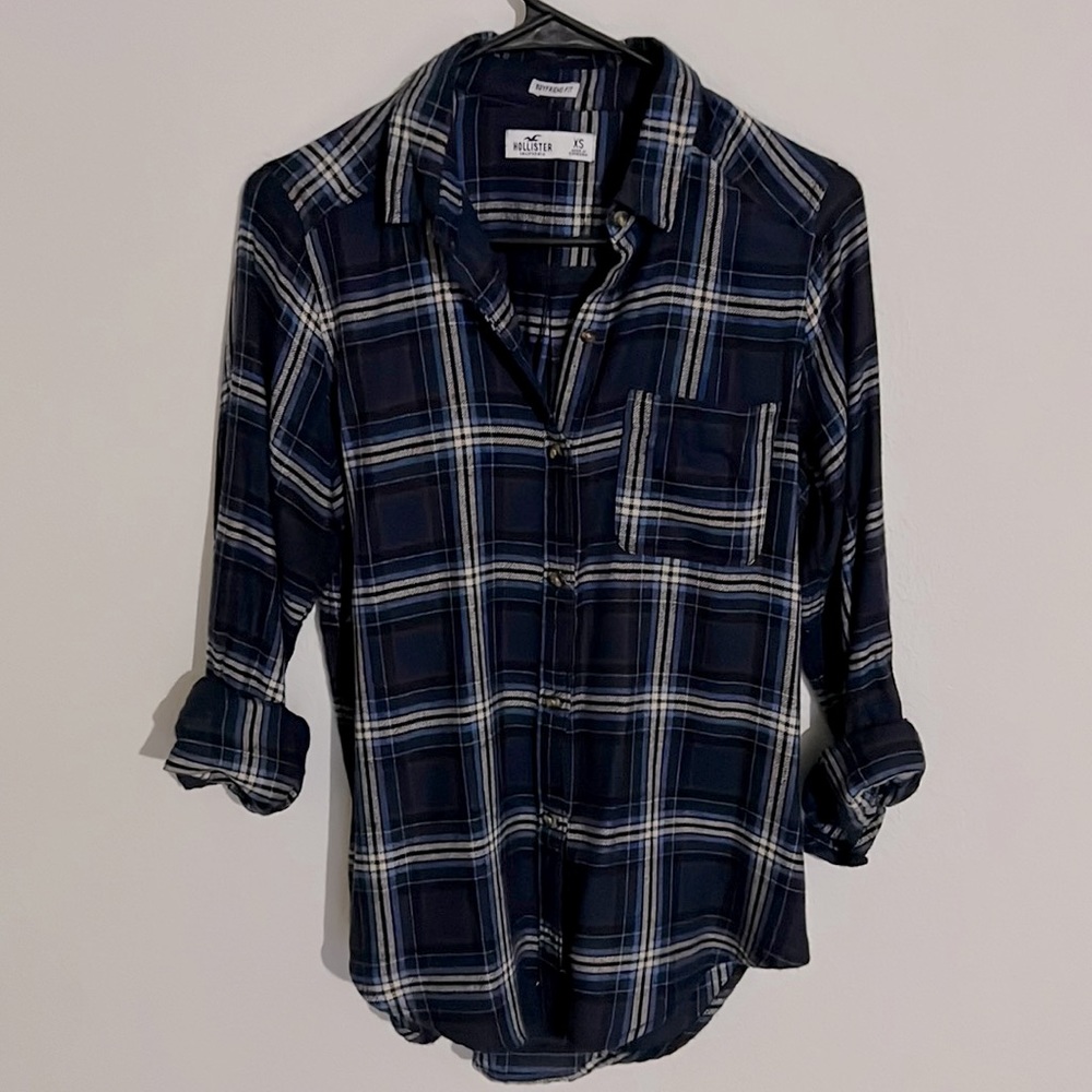 Hollister Long Sleeve Flannel Button Up Size XS - Blue/Pink/White
